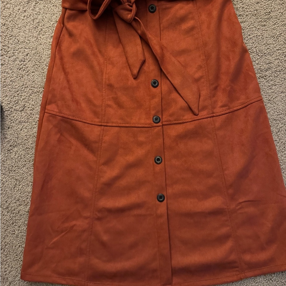Shinestar A-Line Button-Down Skirt in Rust